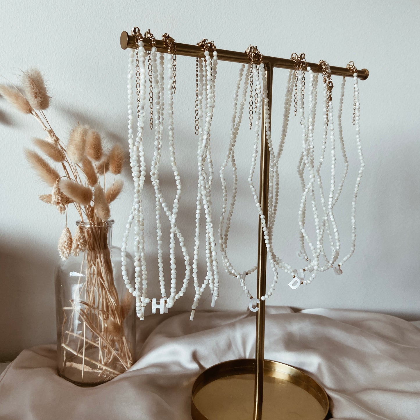 White pearl initial necklace