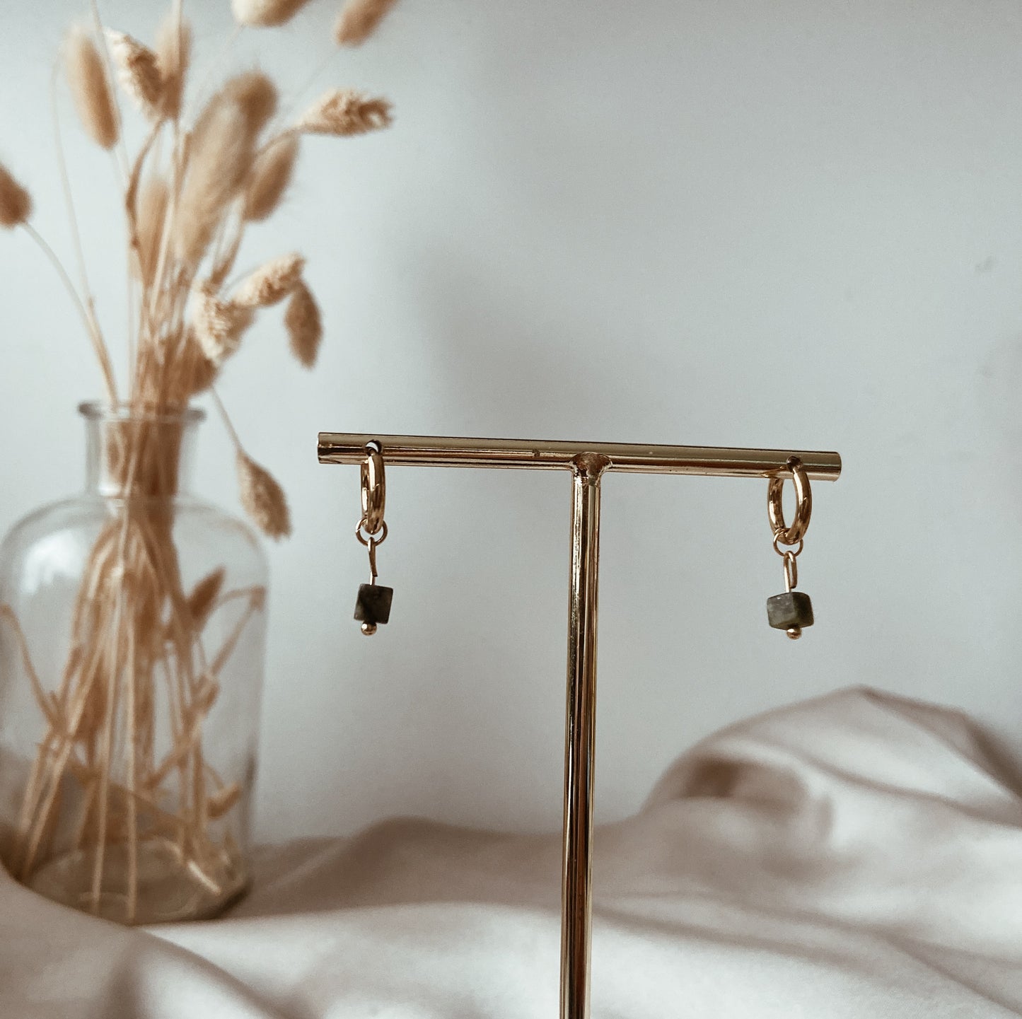 Olive green cube earrings