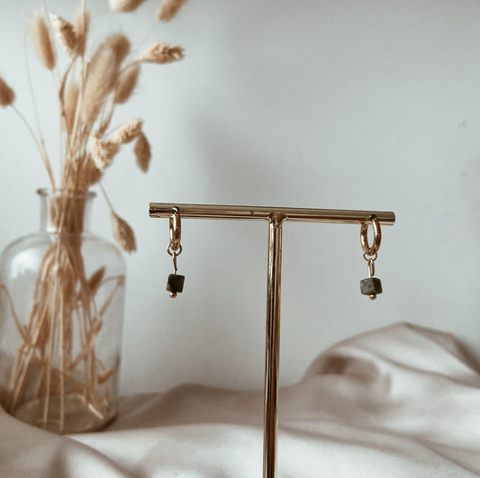 Olive green cube earrings